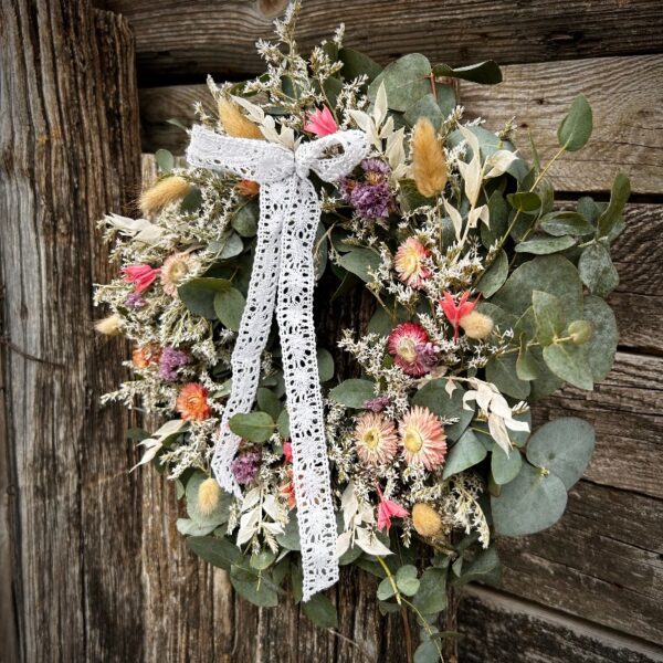 Eucalyptus ajtódísz - szalmavirággal