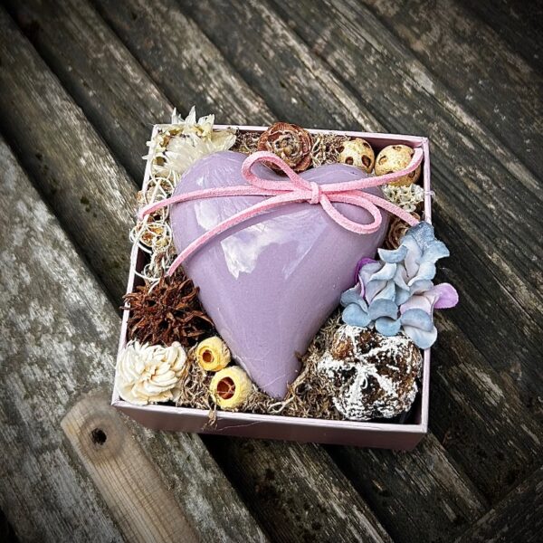 Kerámia szív - lila, dobozban